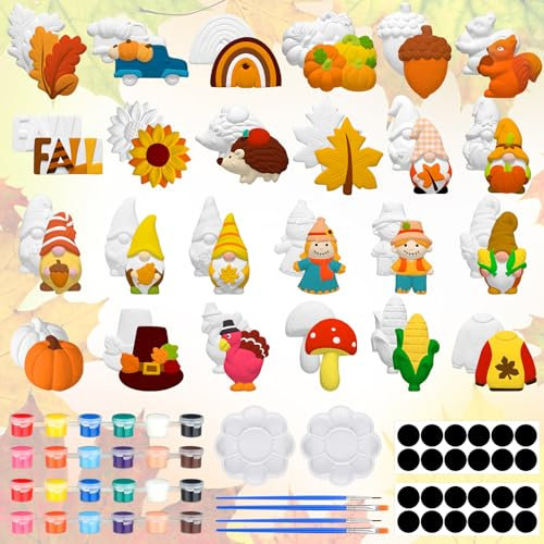 Simgoing 24 Sets Ceramic Painting Kit for Kids DIY Ready to Paint Ceramics Painting Crafts Arts and Crafts Set with Soft Magnetic Strips for Girls Boys (Fall)