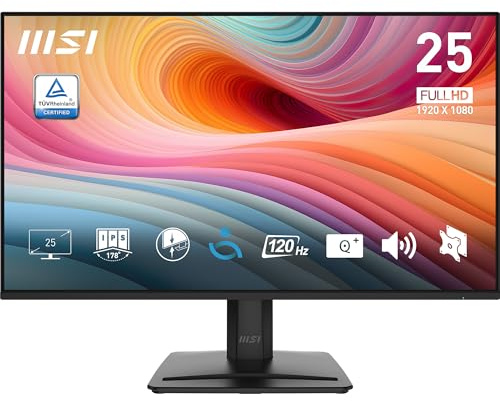 MSI Pro MP251 E2 - Monitor de Oficina para Juegos, IPS 1920 x 1080 (FHD), 120 Hz, sincronización adaptativa, Listo para HDR, HDMI, Puerto VGA, Puerto de visualización, Montaje VESA, inclinación,