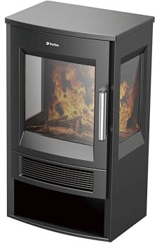 Purline | Estufa Eléctrica CHE-720 B Estilo Tradicional en Negro - Estufa Eléctrica WiFi, Efecto Llamas LED y Espacio de Almacenaje