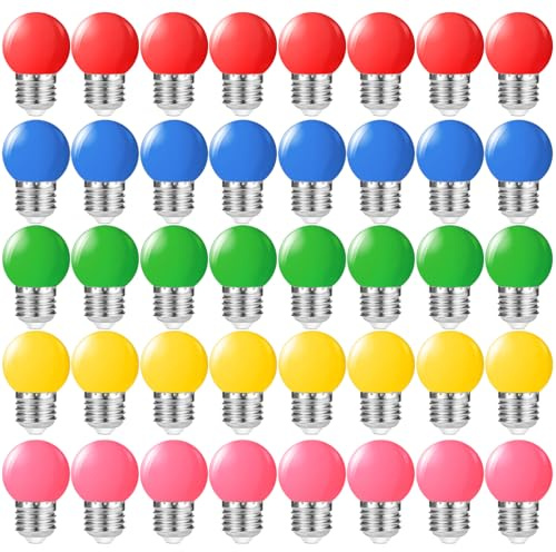 Suncan 40 Stück E27 Led Bunte 1W Farbige Glühbirnen Led Bunte Birnen Deko Glühbirne,Rot, Gelb, Blau, Grün und Rosa,für Weihnachten Hochzeit Party,AC 220V-240V