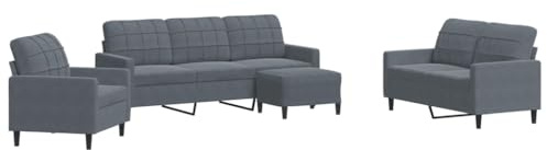 Willood 3 Sitzer + 2 Sitzer Sofa + Sessel Sofagarnitur mit Kissen Dunkelgrau Samt