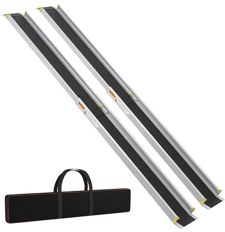 ROSEJANE 2 x Alu Rollstuhlrampe Verstellbare Rampe Klappbar rutschfeste Auffahrrampe mit Tragegriff und Aufbewahrungstasche für Treppen, Stufen und Bordsteinen, 122-213cm