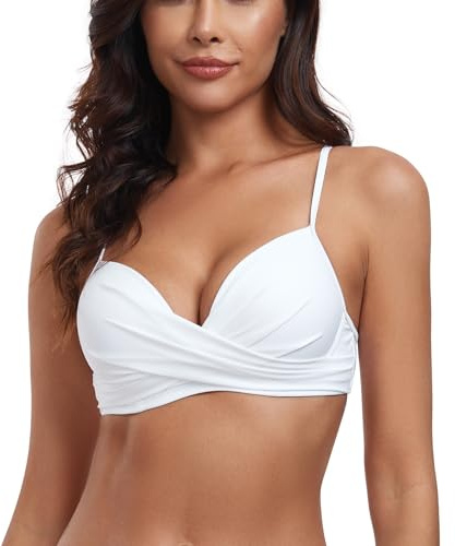 RELLECIGA Costume Donna Top Bikini Reggiseno con Ferretto e Nodo Frontale Bianco M
