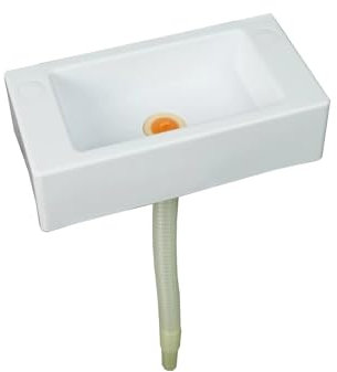 TYTFTDLD Rechteckiges einfaches Waschbecken, kleines weißes Waschbecken, wandmontiertes Kunststoffbecken, weiß, geeignet für Innen- und Außenbereich[Kunststoff Kopf Abflussrohr 75cm]