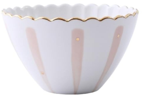Ensaladera Madera Cuenco De Encaje Con Borde Dorado Creativo Pintado A Mano, Cuenco De Cerámica For Desayuno, Ensaladera, Fruta, Postre, Aperitivos Ensaladera Portatil(Pink,B(14.6*14.6*7.8cm))
