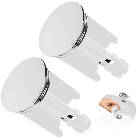 2 tappi universali per lavabo, 40 mm, cromati, in ottone, tappi universali per lavandino, 40 mm, regolabili in altezza, con gomma, tappo di scarico per lavabo, antiruggine e denso, colore: bianco