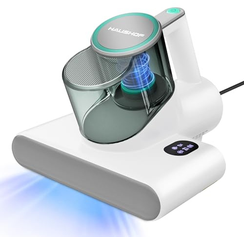 HAUSHOF Mattress Vacuum Cleaner, 16 Kpa Bed Vacuum Cleaner with 275nm UV-C Light, 140°F Heat, Ultrasonic, HEPA Filter, Dual Dust Cups, Versatile Handheld Vacuums for Bed, Sofa, Couch, Crib