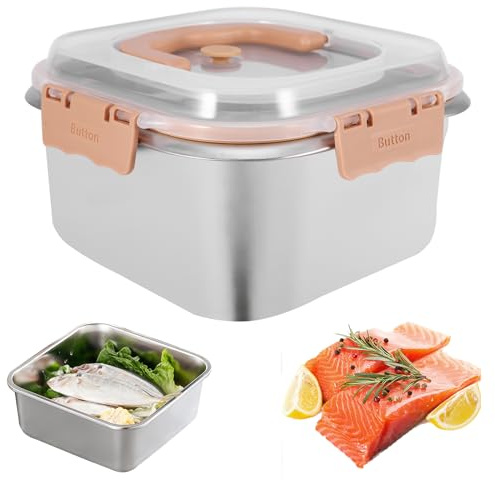 Palmcee Stainless Steel Food Containers, 2400ML Metal Food Containers Refrigerator Storage Boxes with Lids, Leak-proof, Portable Fruit Lunch Boxes for Freezer Oven, Dishwasher Safe