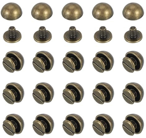 PATIKIL Remaches de espiga abovedados de 3/8 manualidades bolsos bronce | 20 juegos de espigas tipo hongo con cabeza redonda y rosca, Remaches de espiga para ropa de cuero, cinturones