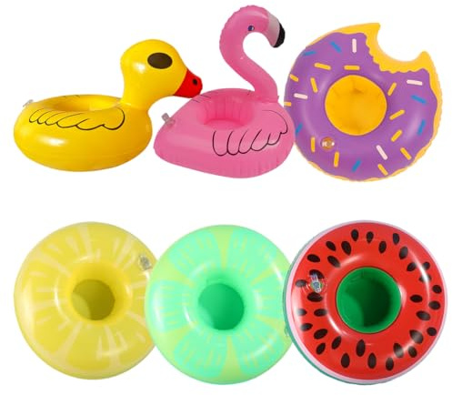 YUZNA Porte-Bouteilles Gonflable, 6 Pièces, Boissons pour Piscine, Gobelet et Porte-Verre, Bar Flottant, Licorne et Bouée, Accessoires Piscine, Baignade, Enfants et Famille, Fêtes de Plage, Été