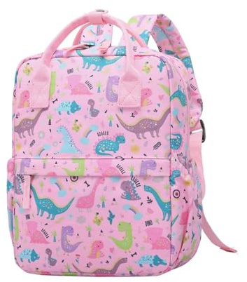 KingCheer Toddler Backpack & Rucksack for Boys & Girls – Mini Lightweight Schoolbag Backpack with Chest Strap, Perfect for Preschool, Kindergarten, Nursery & Travel(12Inch, Pink Dinosaur)