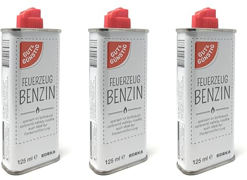 3 Stück Gut & Günstig Feuerzeugbenzin Feuerzeug Benzin 125 ml mit Kunststoff-Ventil