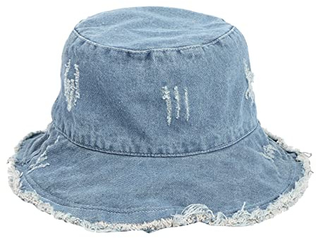 Bucket Hat, Damen Herren Denim Fischerhut mit Fransen am Hut Rand, Jeans Sonnenhut Hip Hop Hut Fashion Bucket Hat Unisex Cowboyhut Sommer Mütze Fischer Hüte
