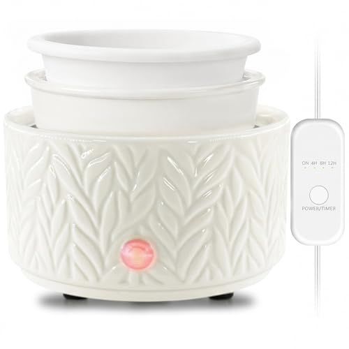 Electric Wax Melt Burner - Oil Burner Scented Candle Warmer with 4 Timer & 1pc Silicone Dish Ceramic 4-in-1 Wax Melts Warmer for Home Office Bedroom Aromatherapy Gift and Decor