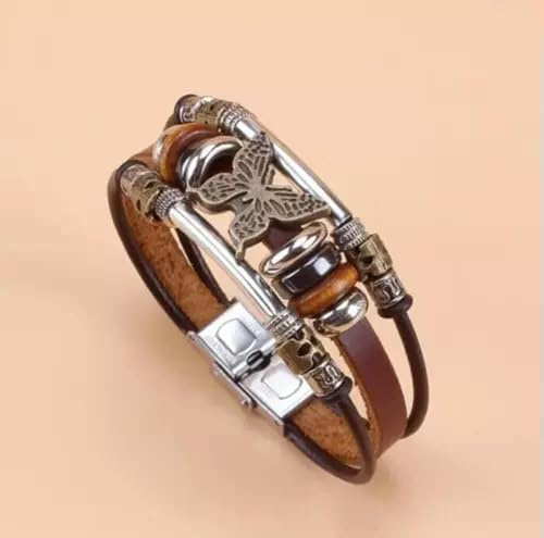 Schmetterling PU Leder Edelstahl Schnalle Armband Geschenk Neue Männer Frauen