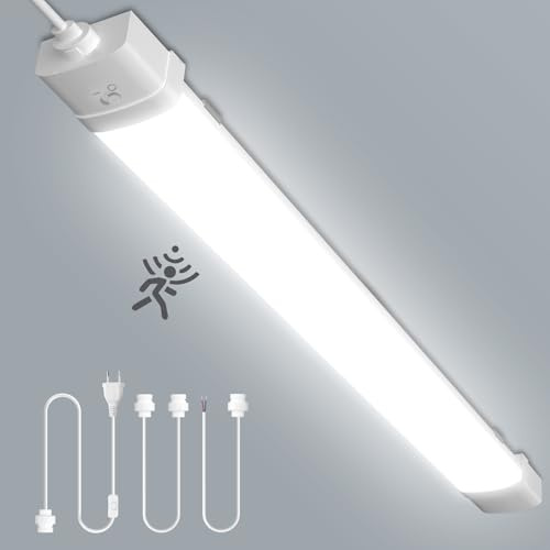 Sararoom Feuchtraumleuchte Werkstattlampe 115cm, LED Röhre mit Bewegungsmelder - 40W 4800LM Wannenleuchte, IP65 Wasserfest Kellerlampe, 6500K Verknüpfbar Feuchtraumlampe für Büro Treppe Garage Balkon