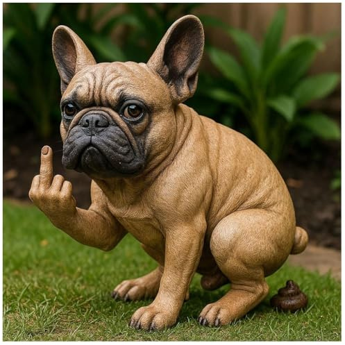 Lustige französische Bulldogge Gartenstatue | 2025 neuer hockender Hund mit Kot-Skulptur | humorvolle Dekoration für Terrasse, Rasen, Innenhof (C)