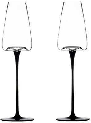 Dh2yjnbf3 Flute Champagne Verre Lot de 2 flûtes à Champagne à Fond concave avec poignée Noire, capacité de 250 ML for fêtes de Mariage Coupes à Champagne