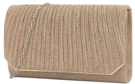 XFSRG Clutch Damen Plissierte Abendtasche Klein Elegante Umhängetasche mit Abnehmbarer Kette Envelope Handtasche für Hochzeit Party Date und Festliche Anlässe (Gold)