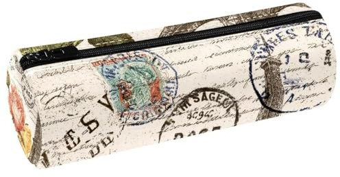 VAPOKF Trousse à crayons vintage en cuir avec motif Tour Eiffer, pour ranger des stylos, des pièces de monnaie, des cosmétiques, des cosmétiques, des fournitures de bureau, des fournitures scolaires
