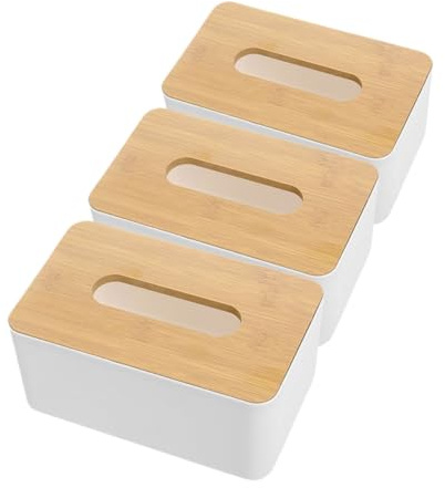 LOEFLIFA 3 Piezas Caja de Pañuelos de Madera con Tapa Organizador Rectangular para Papel de Unidades Diseño Sencillo para Hogar Oficina y Públicos Compatible Mayoría de Cajas Estándar