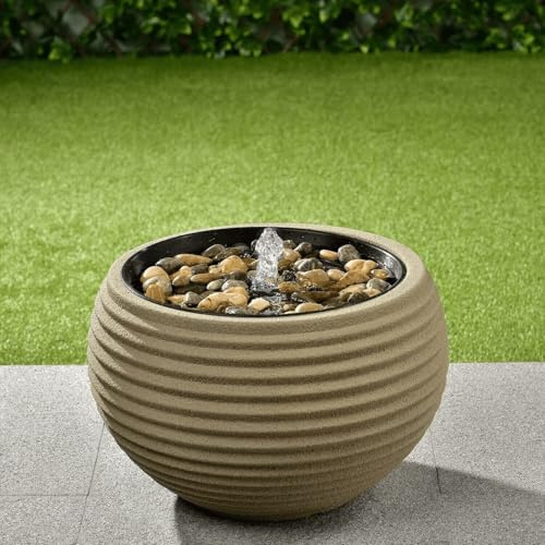 New Ribbed Stone Water Feature Fountain – Stylish Contemporary Freestanding Garden Decor with Pump & Reservoir
