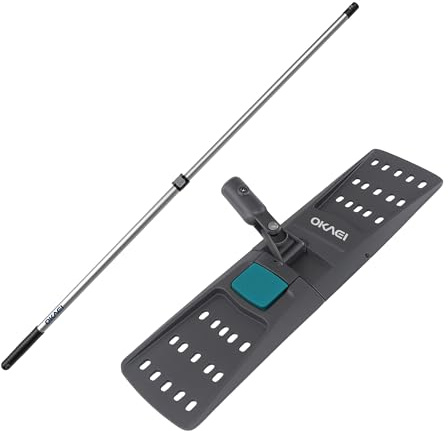OKAEI Mophalter 50 cm + Alu Teleskopstiel 80–145 cm – Set – Profi Bodenwischer-System mit 360° Drehkopf & Fußschalter – robust, klappbar & ergonomisch – Haushalt & Gewerbe (grau/grün)