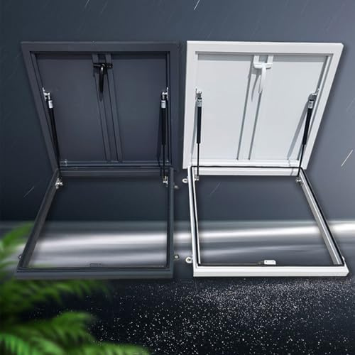 QSTGX Dachleiter FüR Schornsteinfeger, Aluminium-Dachfenster Abdeckungen für Kellerfensterbrunnen Edelstahl-Zugangstür mit Drehverschluss(Black,80x80-91x91 cm)