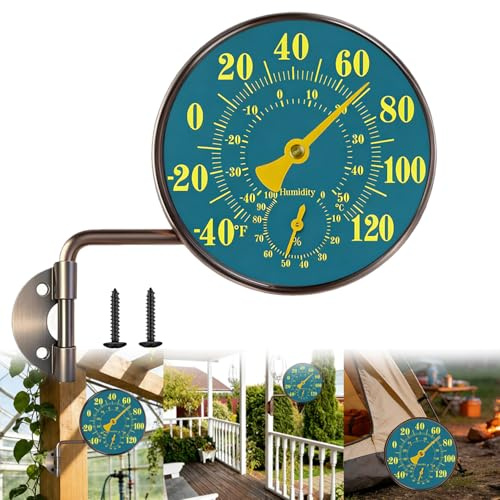 4Inch Outdoor Thermometer and Humidity Gauge Window Thermometer Solid Brass Analog Temperature Gauge with Stand No Battery Hygrometer Thermometer for Home Garden Garage Yard