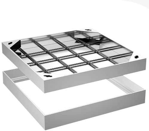 Cubierta de acceso invisible de acero inoxidable de 400 x 400 x 50 mm, placa empotrable para patios, pasarelas y pavimentadoras, diseño resistente a la intemperie y al aire libre