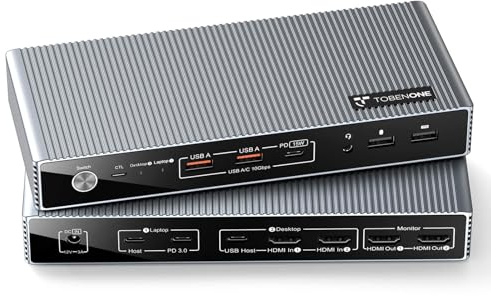 TobenONE KVM Switch 2 Monitores 2 Computadoras para 1 Laptop y 1 Escritorio