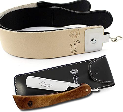 Vintage Old Fashion Barber Style Cut Throat Razor With Sharping Pure Leather Strop & Pouch Set For All Kind of Deep Shave. Perfect Shaving Kit For Real Men.