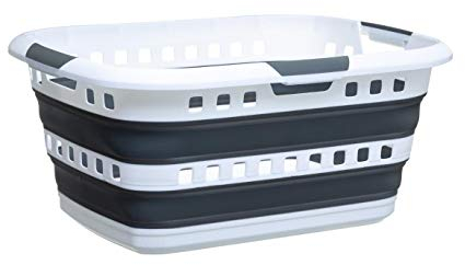 5five - Corbeille à Linge Pliable 45L - 3 Poignées Ergonomiques - Panier à Linge Rectangle Rétractable - Grande Capacité - Gris et Blanc