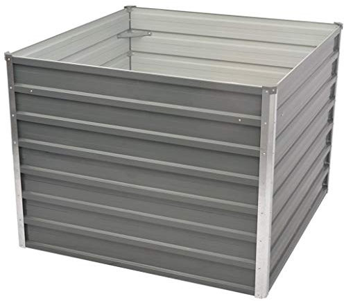 Festnight Jardinière de Jardin de Terrasse | Exterieur Jardiniere en métal carré | Jardinière 100 x 100 x 77 cm Gris Acier galvanisé, Conçu avec des Bords pliés