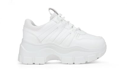 BOSANOVA Zapatillas con Total Look Blanco, Detalle de Trekking en los Cordones y Ligera Suela de Plataforma de 6,5 cm. Cierre con Cordones. Calzado para Mujer Blanco 38