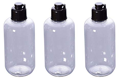 VASANA Lot de 3 flacons vides rechargeables en plastique transparent avec bouchon à rabat pour cosmétiques, eau émolliente, produits de toilette, shampooing, lotion, gel douche 300 ml