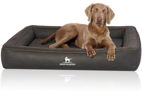 Knuffelwuff Orthopädisches Hundebett aus Laser gestepptem Kunstleder Montego XL 105 x 80cm Schwarz
