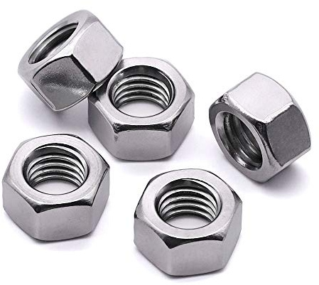 #12-24 Stainless Steel Stainless Steel Finished Hex Nut, 304 Stainless Steel 18-8 Hexagon Nut, Bright Finish, Full Thread, ASME B18.2.2, 50 Pcs