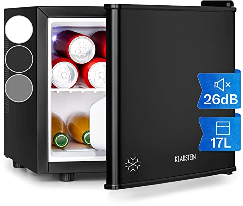 KLARSTEIN Nevera Pequeña Portatil Eléctrica, Mini Nevera Silenciosa, Habitación, Caravana, Oficina, Frigorificos 3 Niveles Frío, para Refrescos, Cervezas, Cosméticos, Minibar 0-15°C, 17 l.