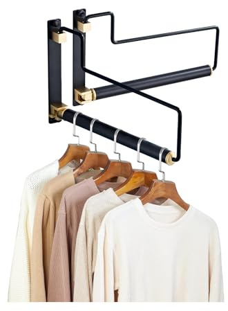 NEWRAIN Clothes Drying Rack, Laundry Racks for Drying Clothes, Wall Mounted Swing Arm Clothes Hanger for Laundry Room, Garage, Indoor & Outdoor Use,Black