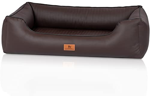 Knuffelwuff orthopädisches Hundebett aus Kunstleder Lovelock M-L 85 x 63cm Braun - Abnehmbarer Bezug - leicht zu reinigen - für große, mittelgroße und kleine Hunde