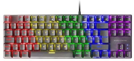 Mars Gaming MK80, Idioma Portugués, Teclado Gaming Mecánico TKL Compacto con Switch Marrón, Iluminación Rainbow RGB, Teclas Doble Inyección, Modo Juego y Anti-Ghosting, Multiplataforma, Negro