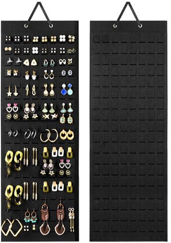 Lolalet Hängender Ohrring Organizer mit 20 Haken und 608 Löcher für Ohrringe, jewelry organizer Schmuckaufbewahrung Wand Ohrringe Kleiderbügel Piercing Ohrring Aufbewahrung - Schwarz, 1 Stück