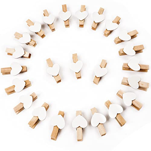 Vicloon Mollette in Legno, 90 Pezzi 3.5cm Mini Mollette Decorative in Legno, Mollette per Bucato Riutilizzabile, per Decorazione Domestica e Artigianale, Visualizzazione di Foto, Forma di Cuore