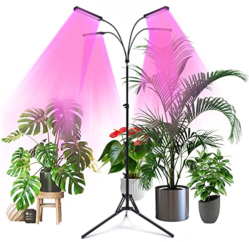 Bazargame Pflanzenlampe Vollspektrum LED Pflanzenlicht mit Ständer 360°Einstellbar Wachstumslampe 5 Rohr/4 Rohr Boden Pflanzenlicht Anbauleuchten für Innenpflanzen (4 Rohr Lampe)