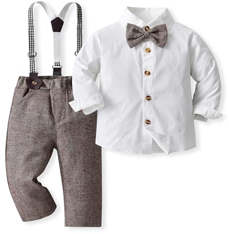 Volunboy Baby Jungen Anzug Set Bekleidung Hemd mit Fliege + Hosenträger Hosen Strampler Anzug