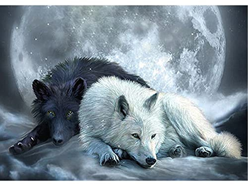 DCIDBEI 50x40CM Square Diamond Painting Tiere Anime, 5D Diamant-Malerei Wolf, Diamant Painting Bilder Quadratisch, für Erwachsene, ideal zur Innendekoration || Wolf unter dem Mond