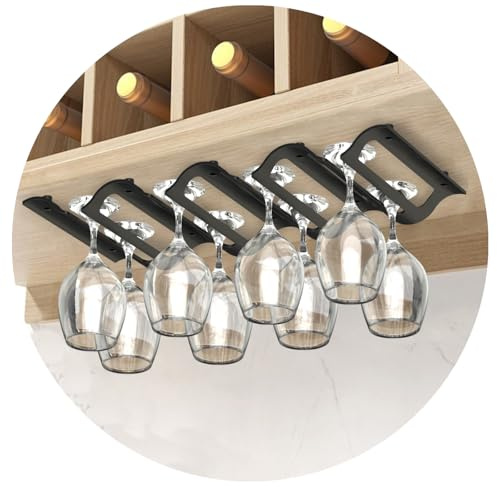 Bariboo Wine Glass Storage Case – Hang 8-12 Glasses on Your 18.7 x 9 x 1.7 In., Dust-Free Wine Glass Holder – Under-Shelf & Under-Cabinet Rack with Assembly Manual & Video (Black)