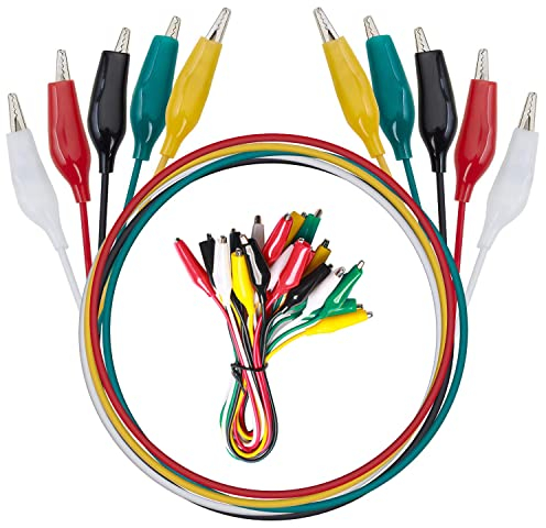 GUUZI 10 Stück 50cm Gelötet Messleitungssatz & Krokodilklemmen Doppelende mit Isolatorklemmen für Stromkreisverbindung/Elektrische Prüfung(5 Farben)
