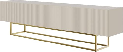 Selsey TV Schrank Board Sideboard Fernsehtisch Fernsehschrank 175 cm Goldene Beine Gefräste Front Graubeige Veldio